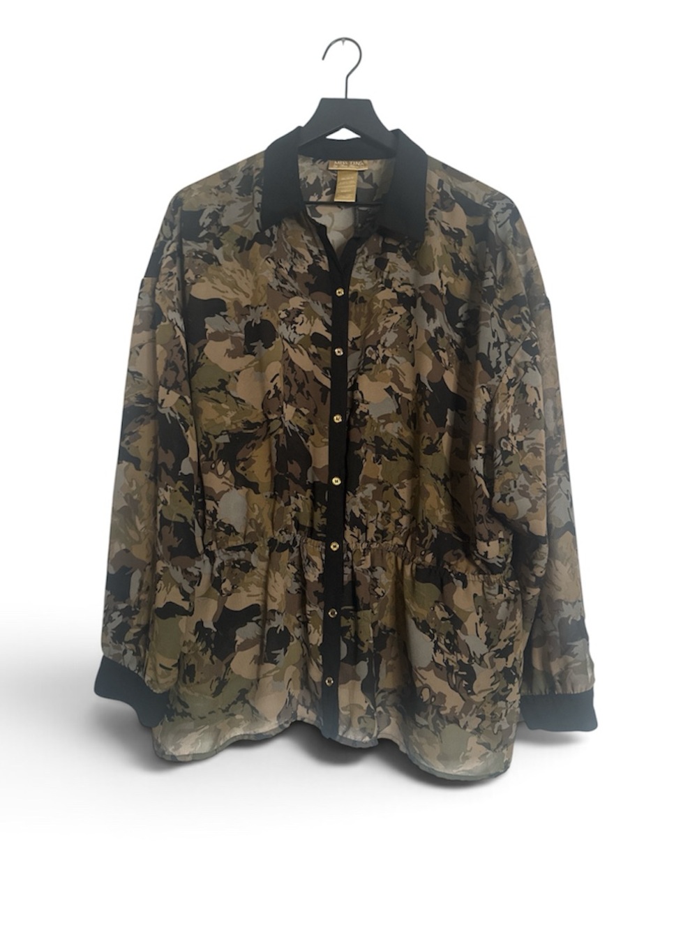 Miss Tina Camouflage Button-Front Utility Jacket - Olive/Black
